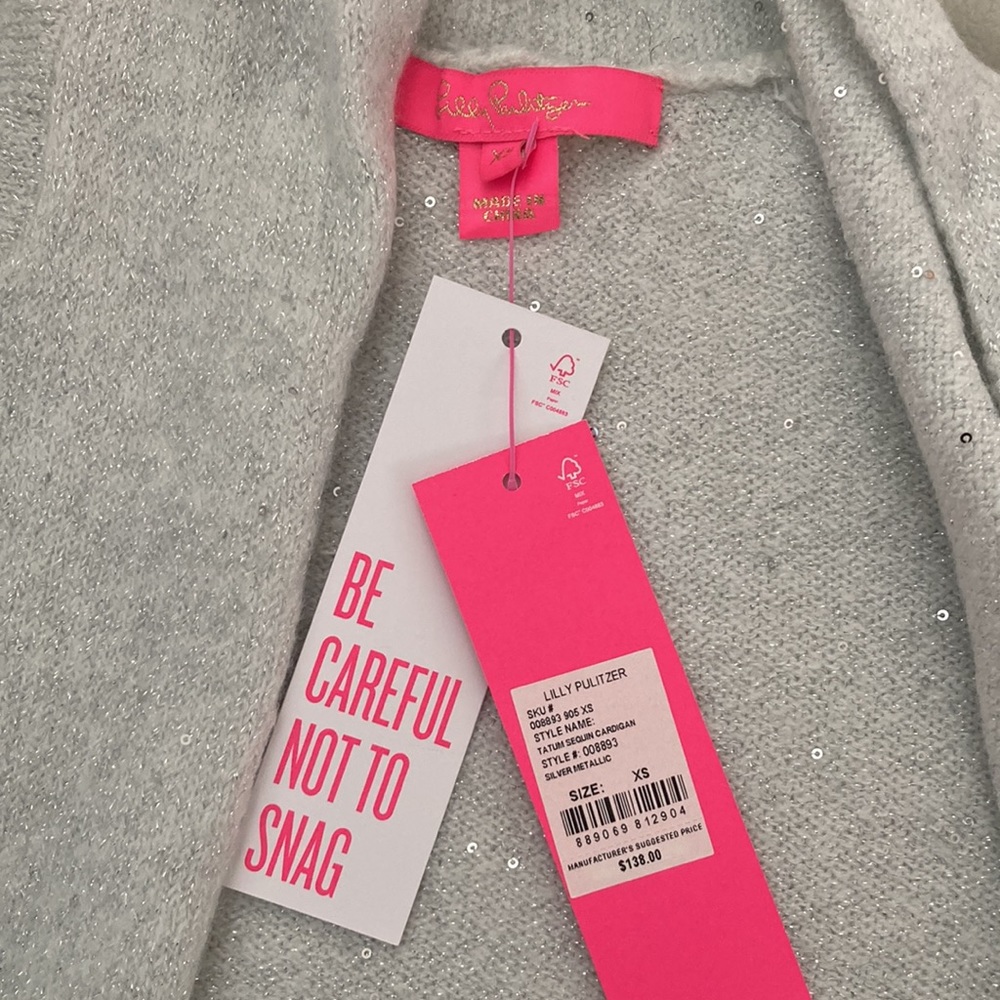 Lilly Pulitzer Light Gray Open Front Cardigan - Picture 4 of 8
